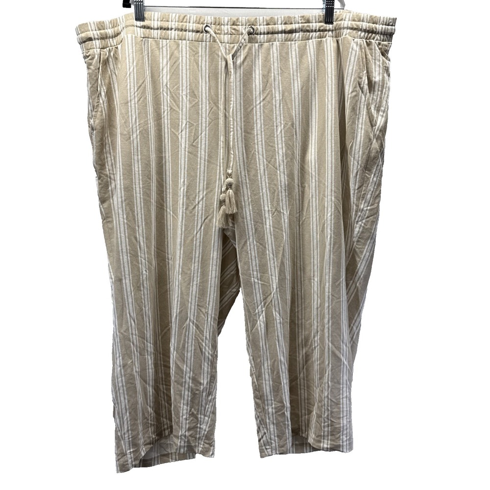 BELLE BEACH Kim Gravel Women's Capri‎ Pants Size 3X Petite Beige White Striped